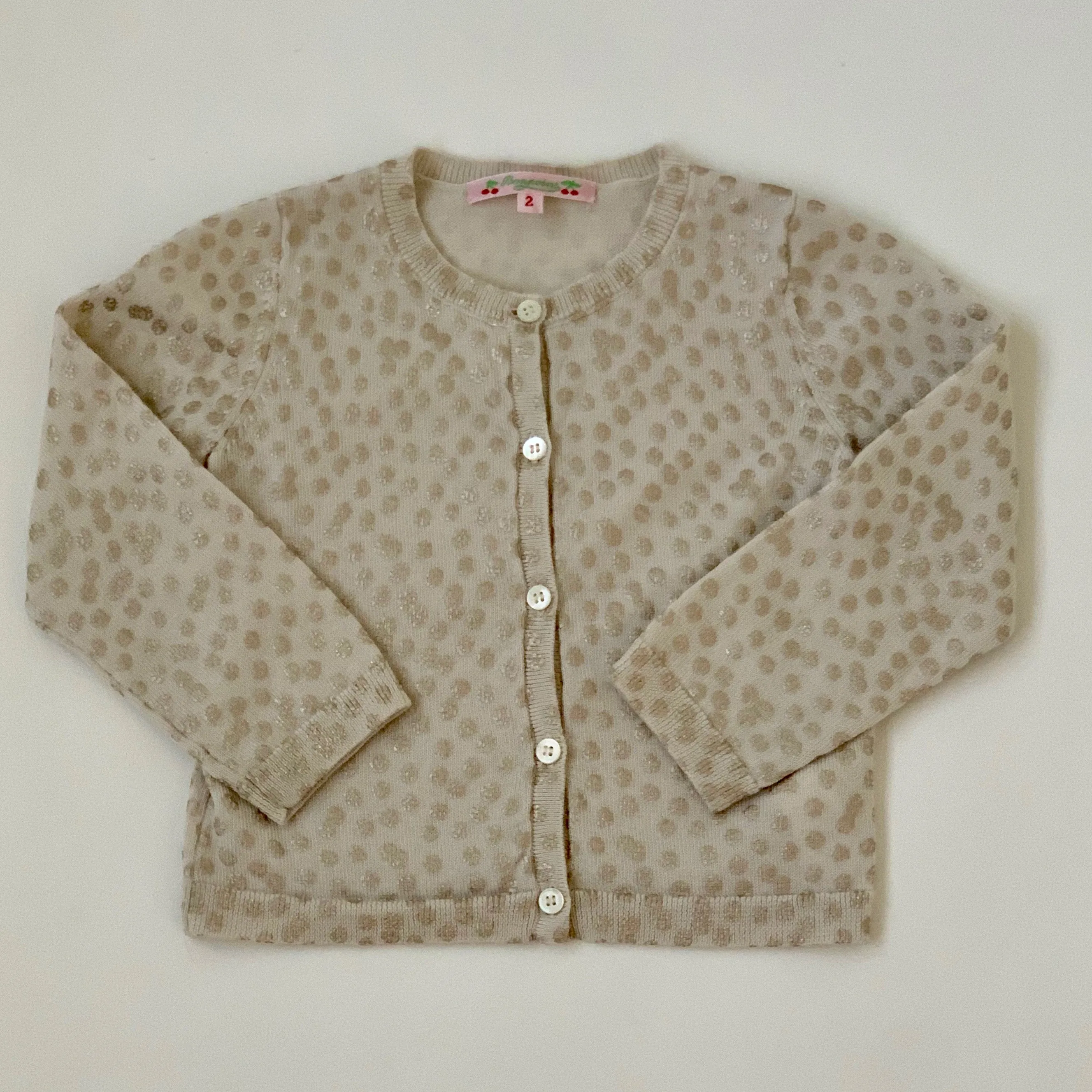 Bonpoint Cream And Gold Polka Dot Wool Cardigan: 2 Years