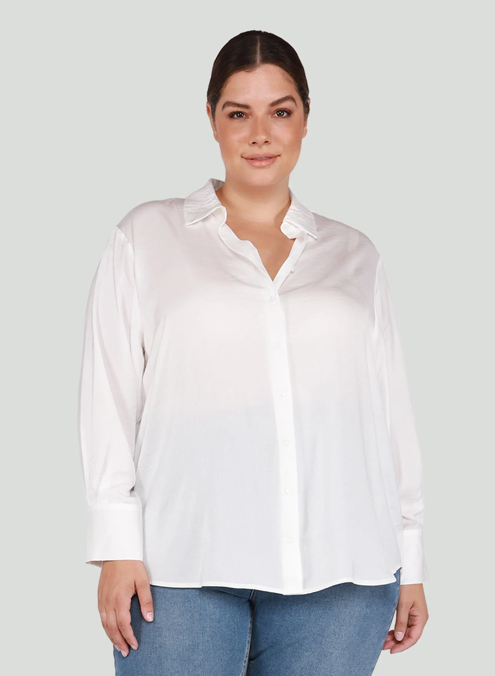 Dex Plus Textured Button Front Blouse In White