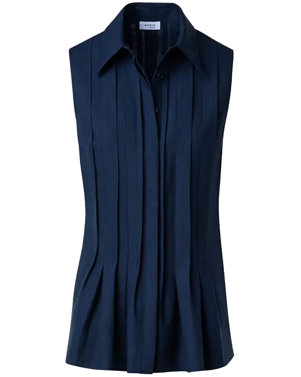 Navy Sleeveless Pleat Front Blouse