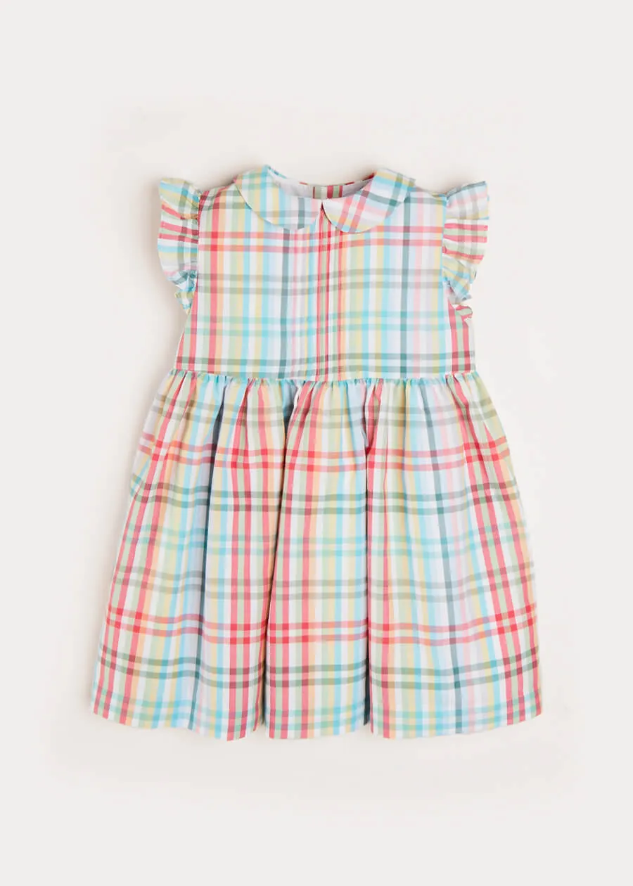 Polo Collar Sleeveless Bold Check Dress in Blue (12mths-10yrs)