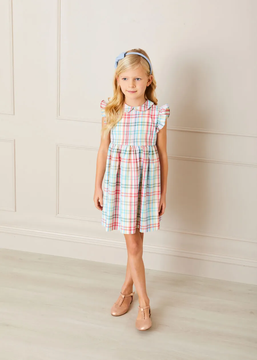 Polo Collar Sleeveless Bold Check Dress in Blue (12mths-10yrs)