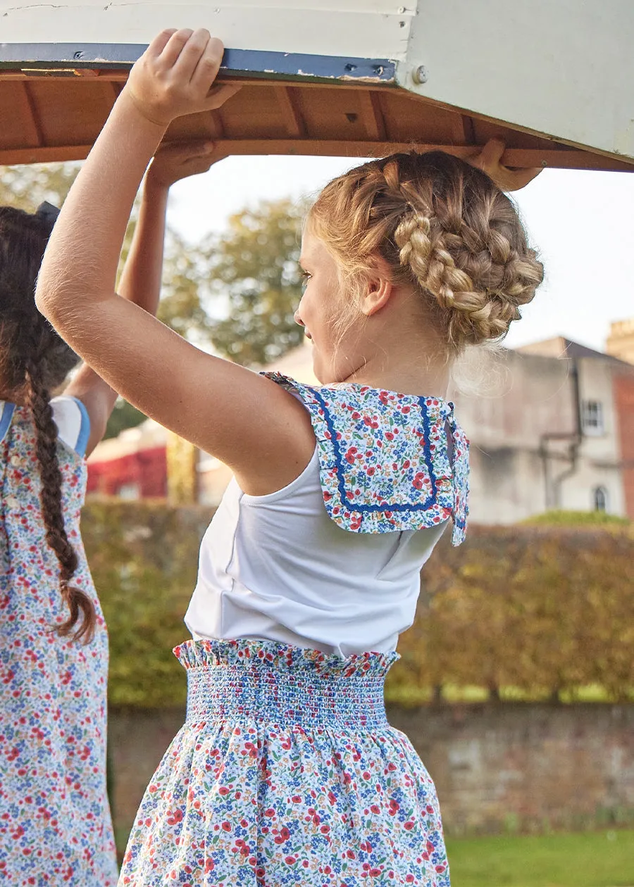 Poppy Floral Print Bib Collar Sleeveless Top in Red (2-10yrs)