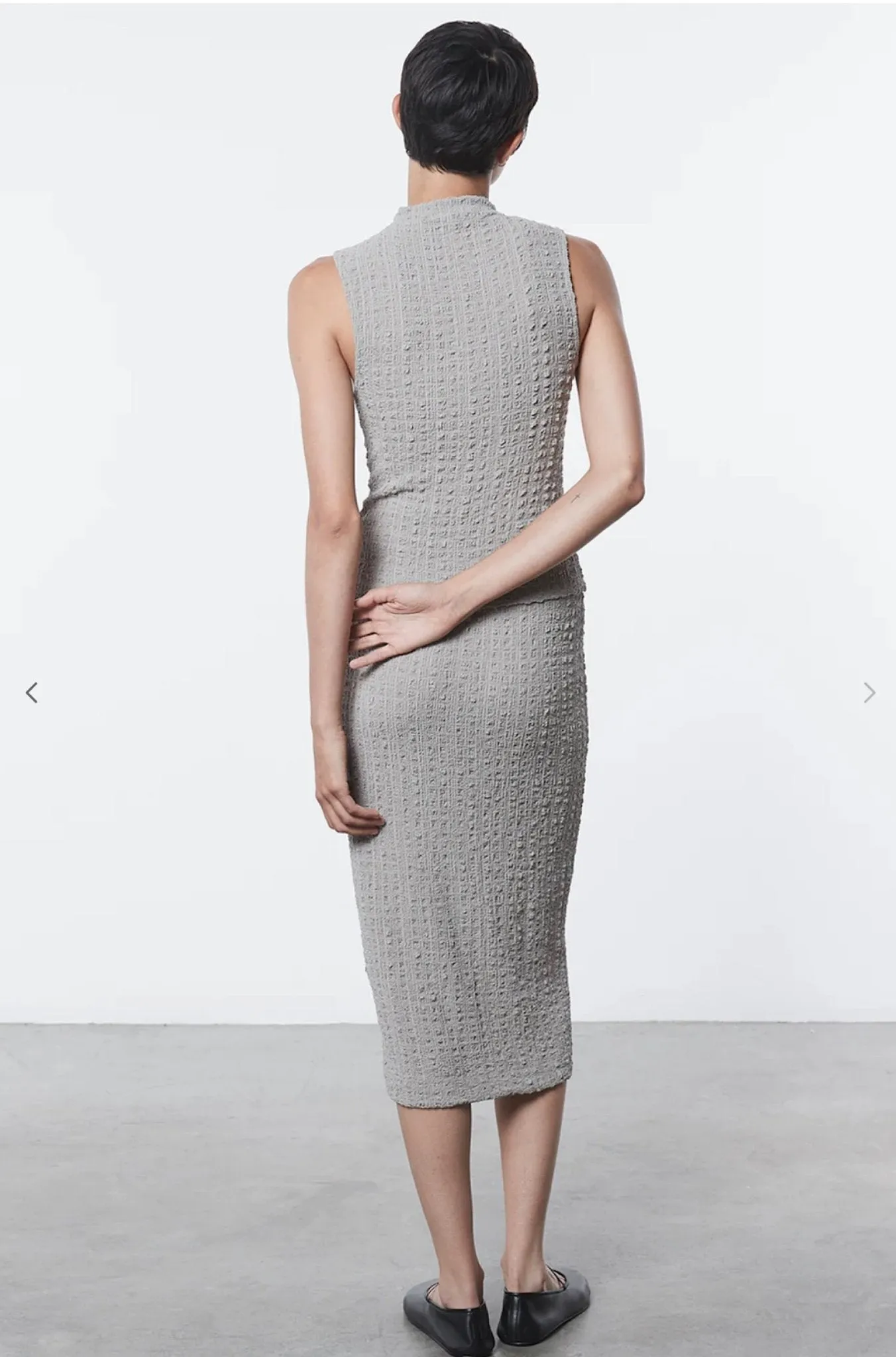 Puckered Sleeveless Hi Neck in Limestone