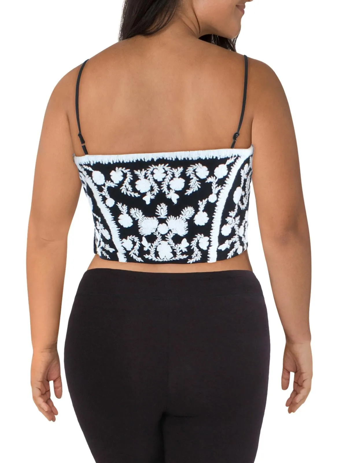 Ralph Lauren Women's Embroidered Floral Cropped Top Black