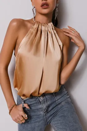 Satin Ruffle Sleeveless Sexy Top