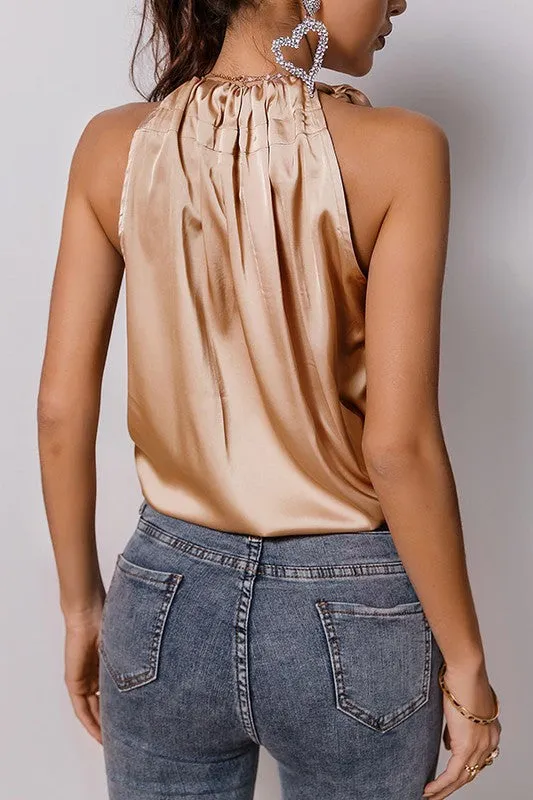 Satin Ruffle Sleeveless Sexy Top