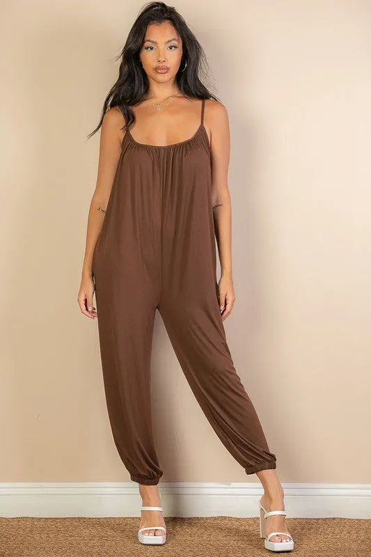 Spaghetti strap solid jumpsuit