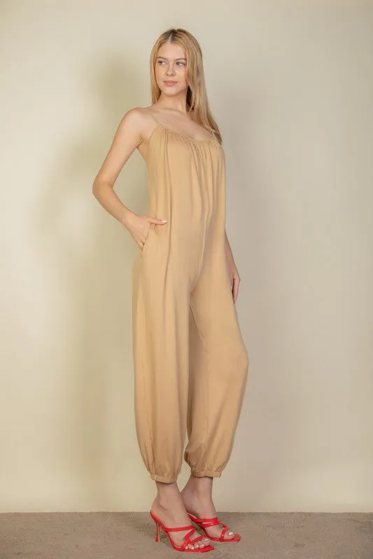 Spaghetti strap solid jumpsuit