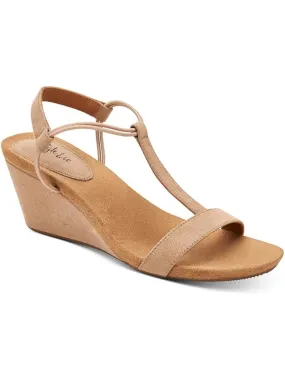 STYLE & COMPANY Womens Beige T-Strap Slip Resistant Mulan Round Toe Wedge Slip On Slingback Sandal M