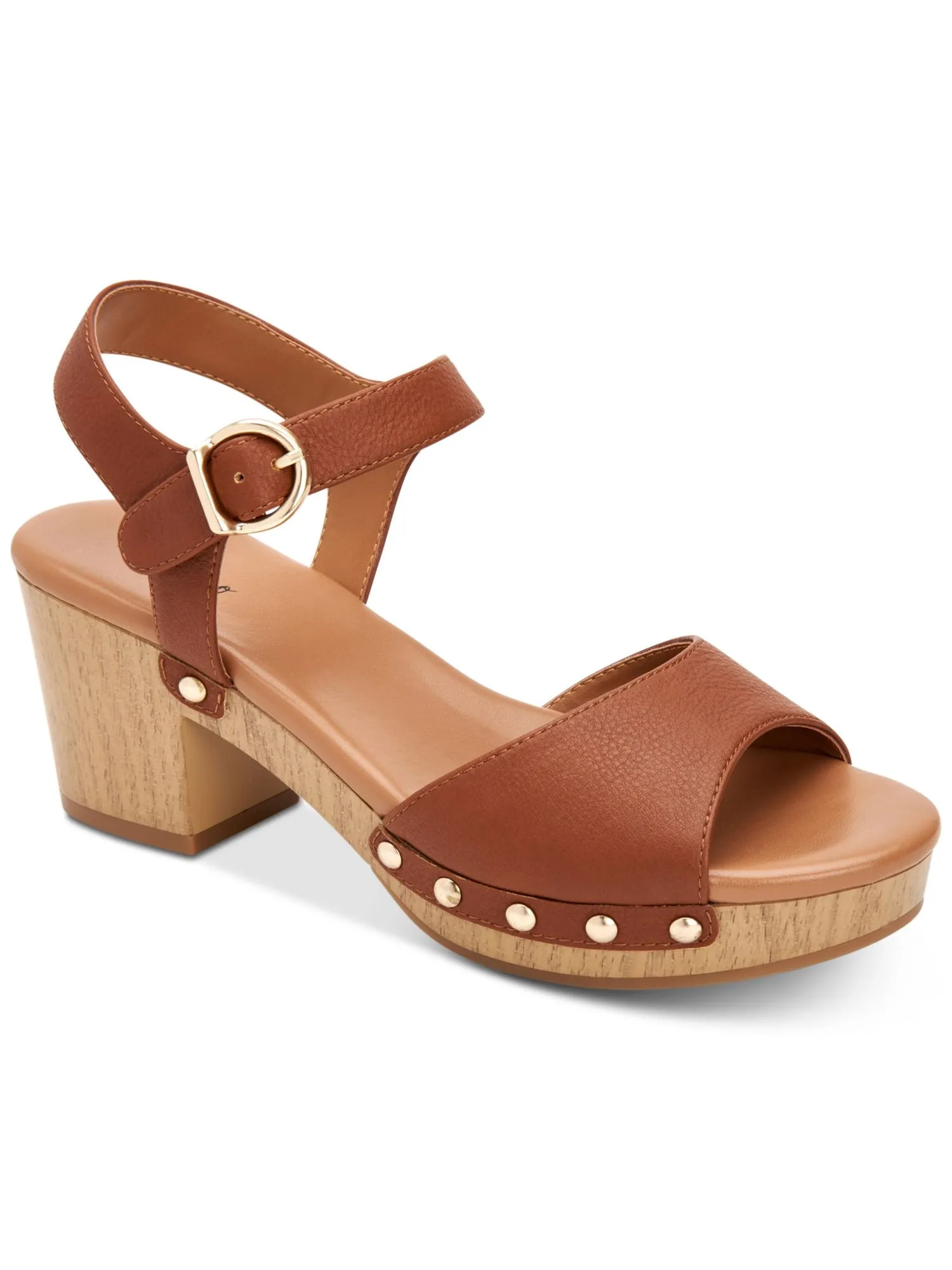 STYLE & COMPANY Womens Brown 1 Platform Padded Ankle Strap Studded Anddreas Round Toe Block Heel Buckle Slingback Sandal M