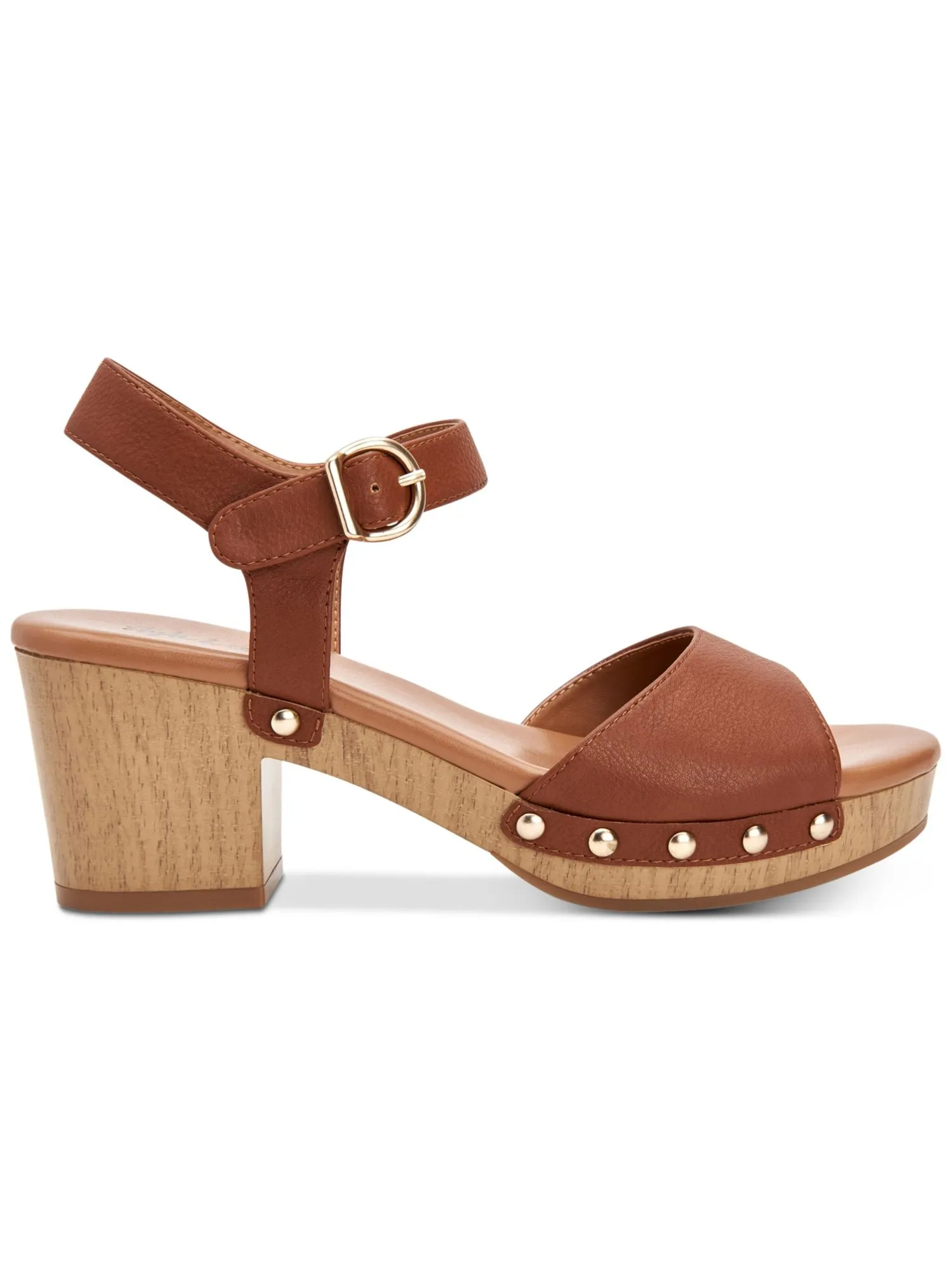 STYLE & COMPANY Womens Brown 1 Platform Padded Ankle Strap Studded Anddreas Round Toe Block Heel Buckle Slingback Sandal M