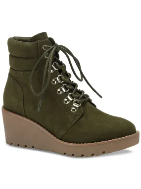 STYLE & COMPANY Womens Green Lace Up Cushioned Carmenn Round Toe Wedge Zip-Up Booties M