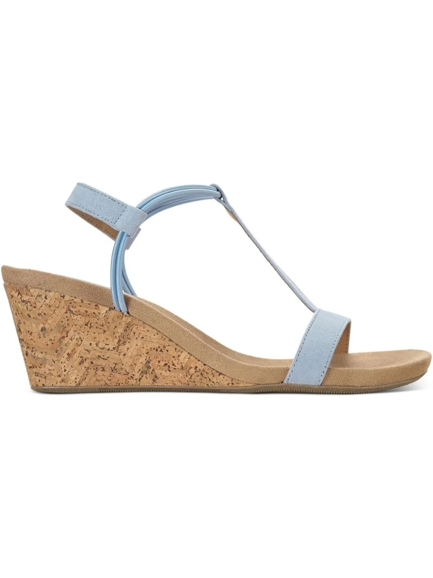 STYLE & COMPANY Womens Light Blue T-Strap Ankle Strap Padded Mulan Round Toe Wedge Slip On Slingback Sandal M