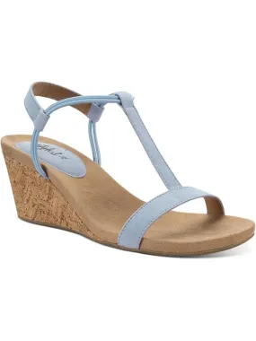 STYLE & COMPANY Womens Light Blue T-Strap Ankle Strap Padded Mulan Round Toe Wedge Slip On Slingback Sandal M