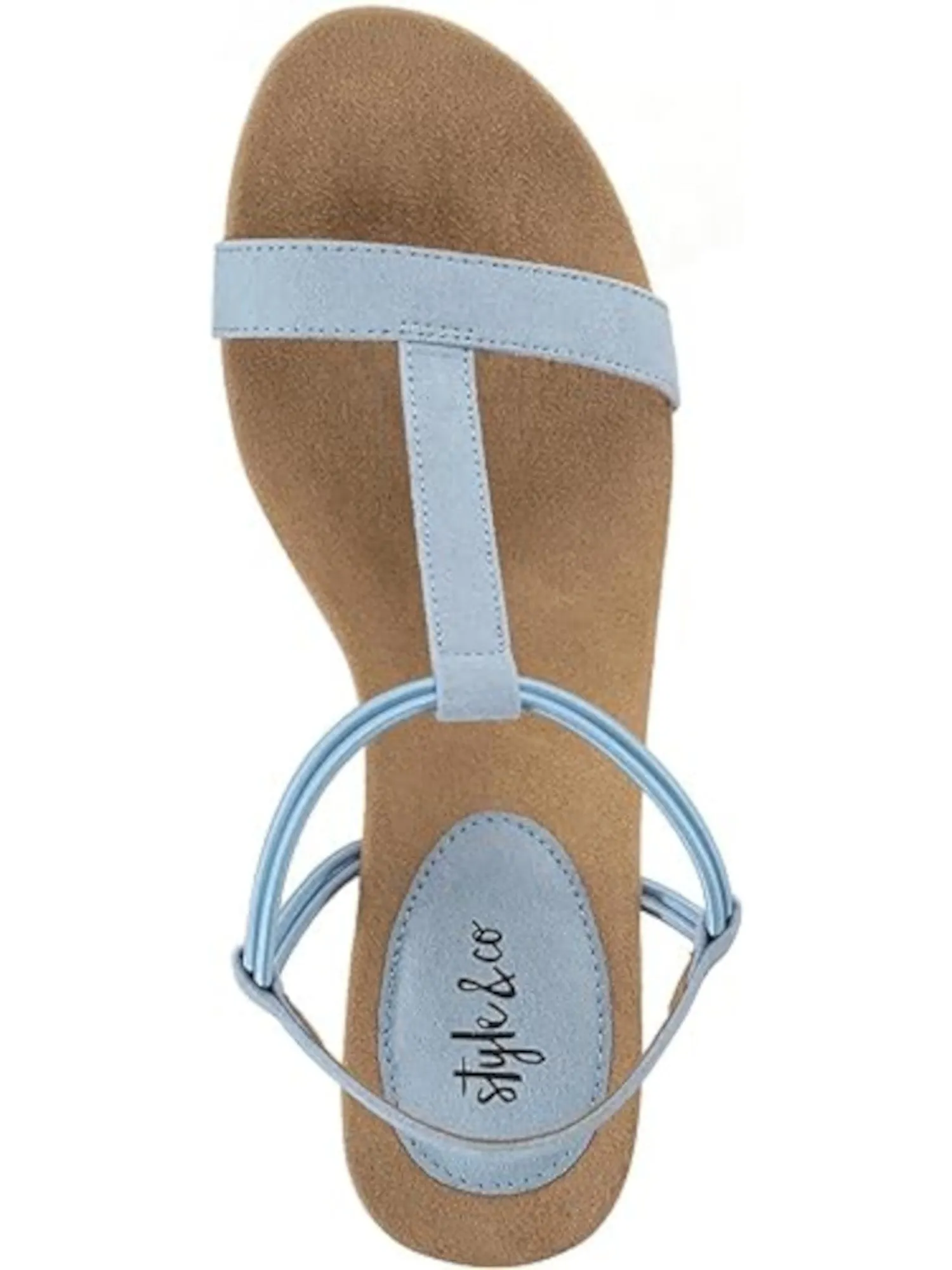 STYLE & COMPANY Womens Light Blue T-Strap Ankle Strap Padded Mulan Round Toe Wedge Slip On Slingback Sandal M