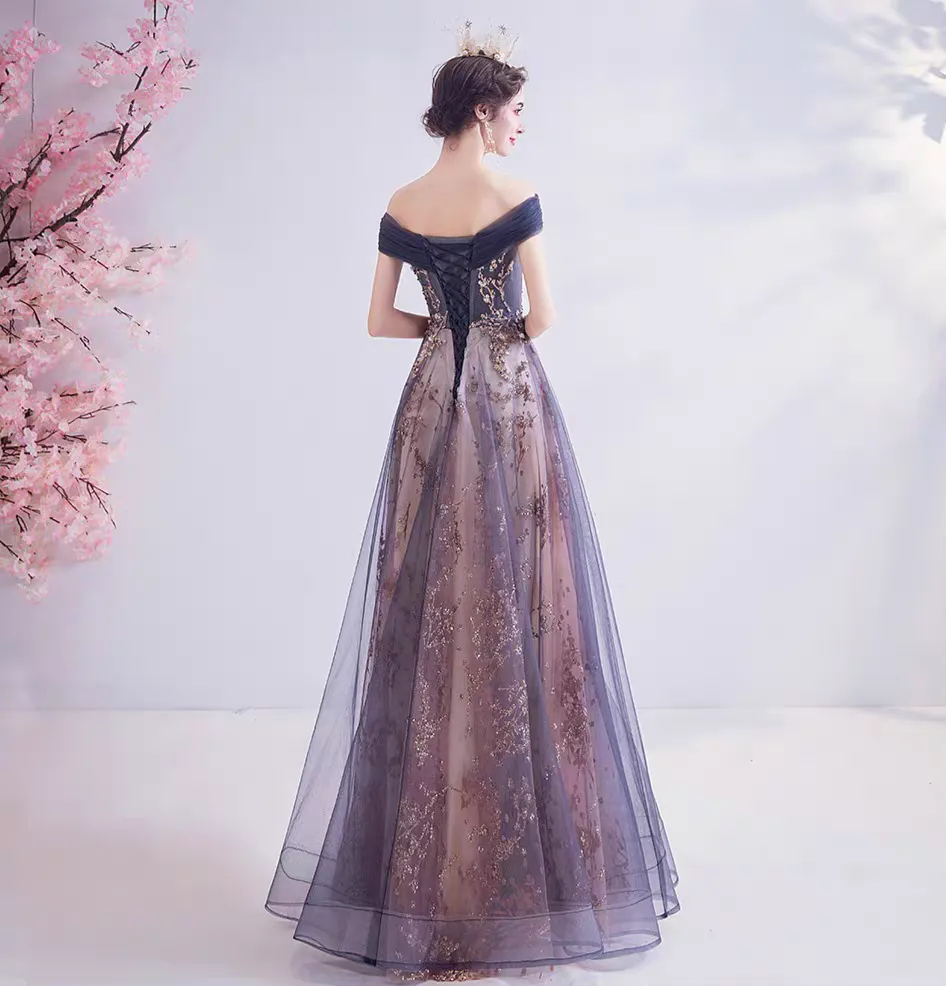 The Sephera Purple Off Shoulder Gown