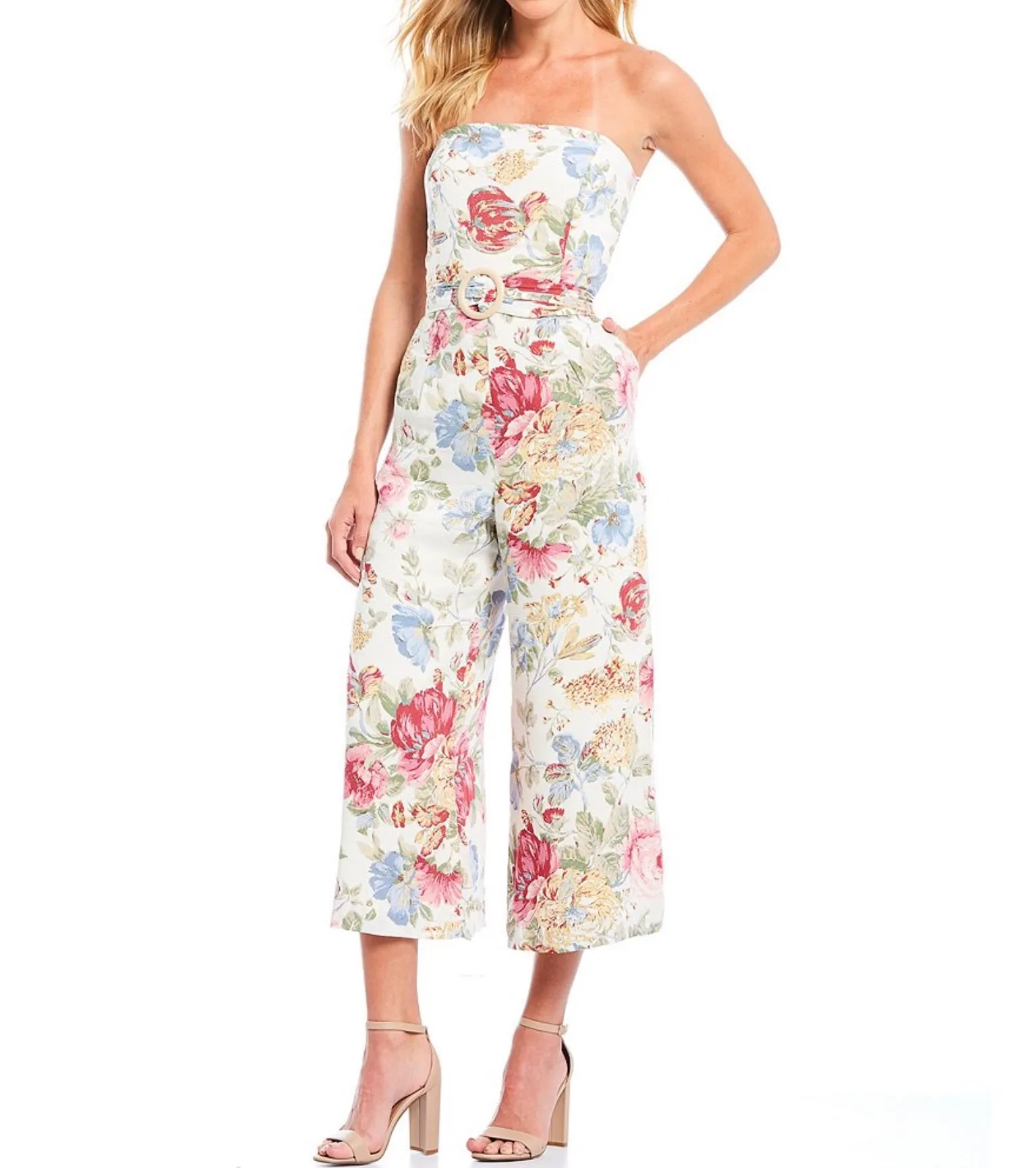 Wayf floral printed belted jumpsuit