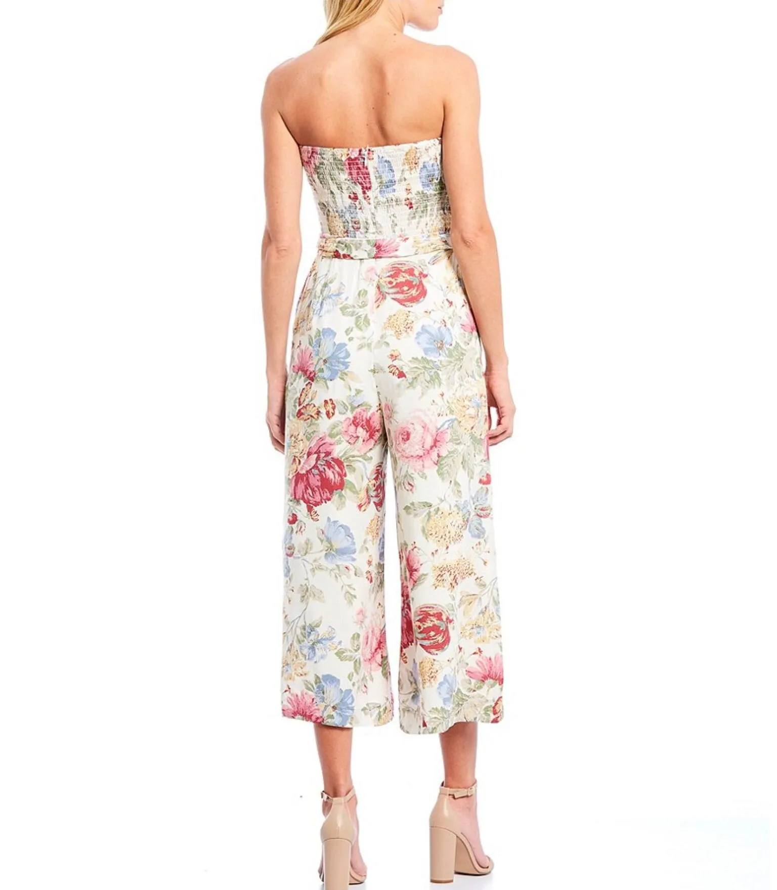 Wayf floral printed belted jumpsuit